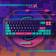 An image of the purple, pink, and teal Shurikey Hanzo Arcade Game keyboard.